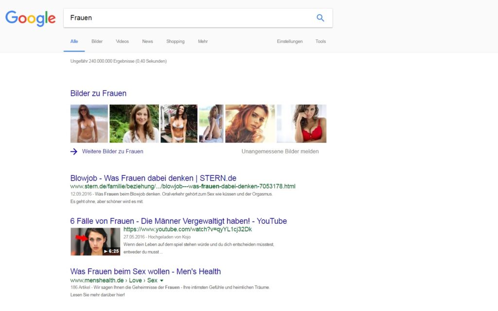 Screenshot: Suchergebnisse Google "Frauen"