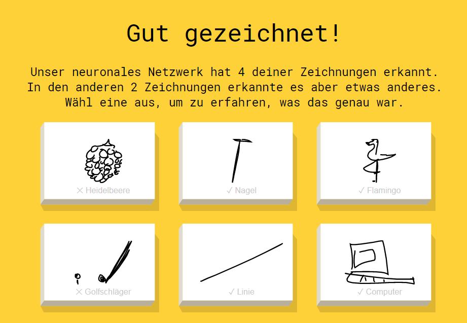 Screenshot: quickdraw-ergebnisse